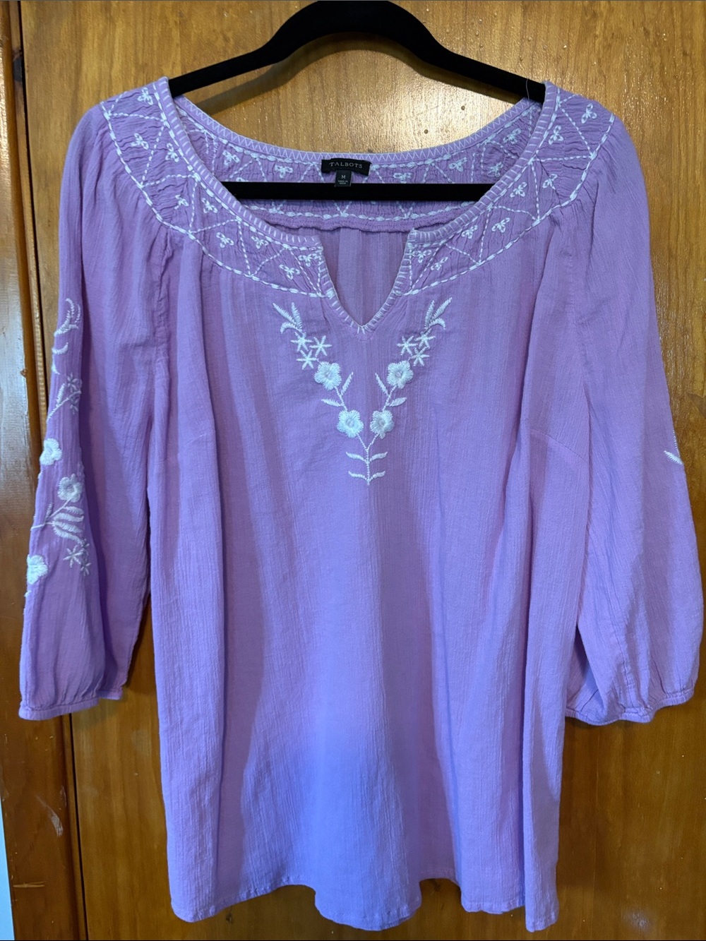 Talbots Lavender Embroidered Women's Peasant Blouse